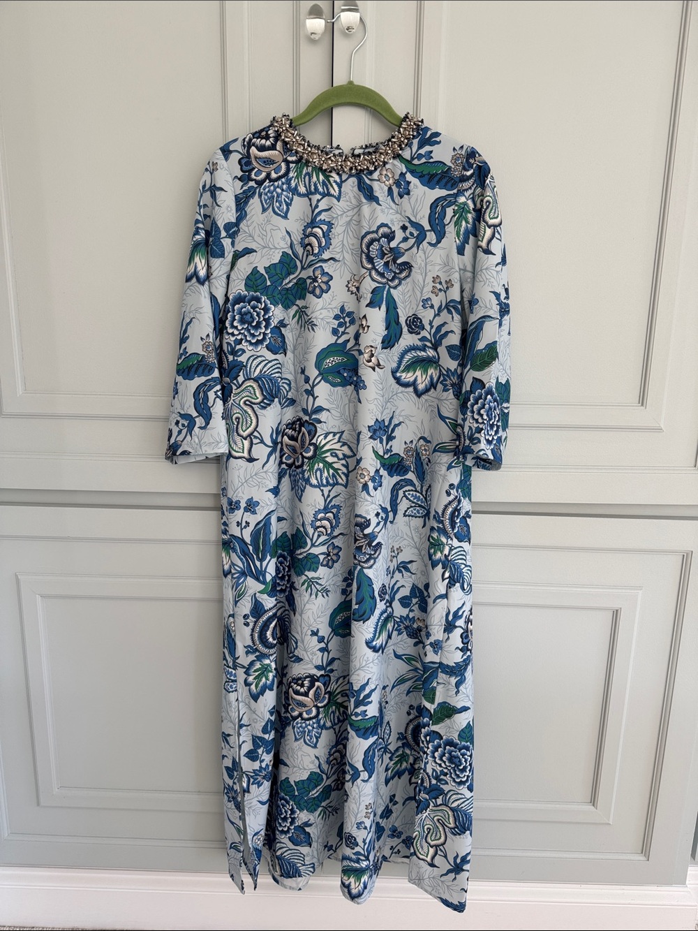Tuckernuck Blue and Green Floral Beaded-Neck Jamie Dress